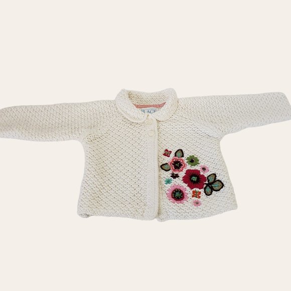 The Children's Place Knit Sweater W/Embroidered Flowers 3-6 Months - Picture 7 of 9